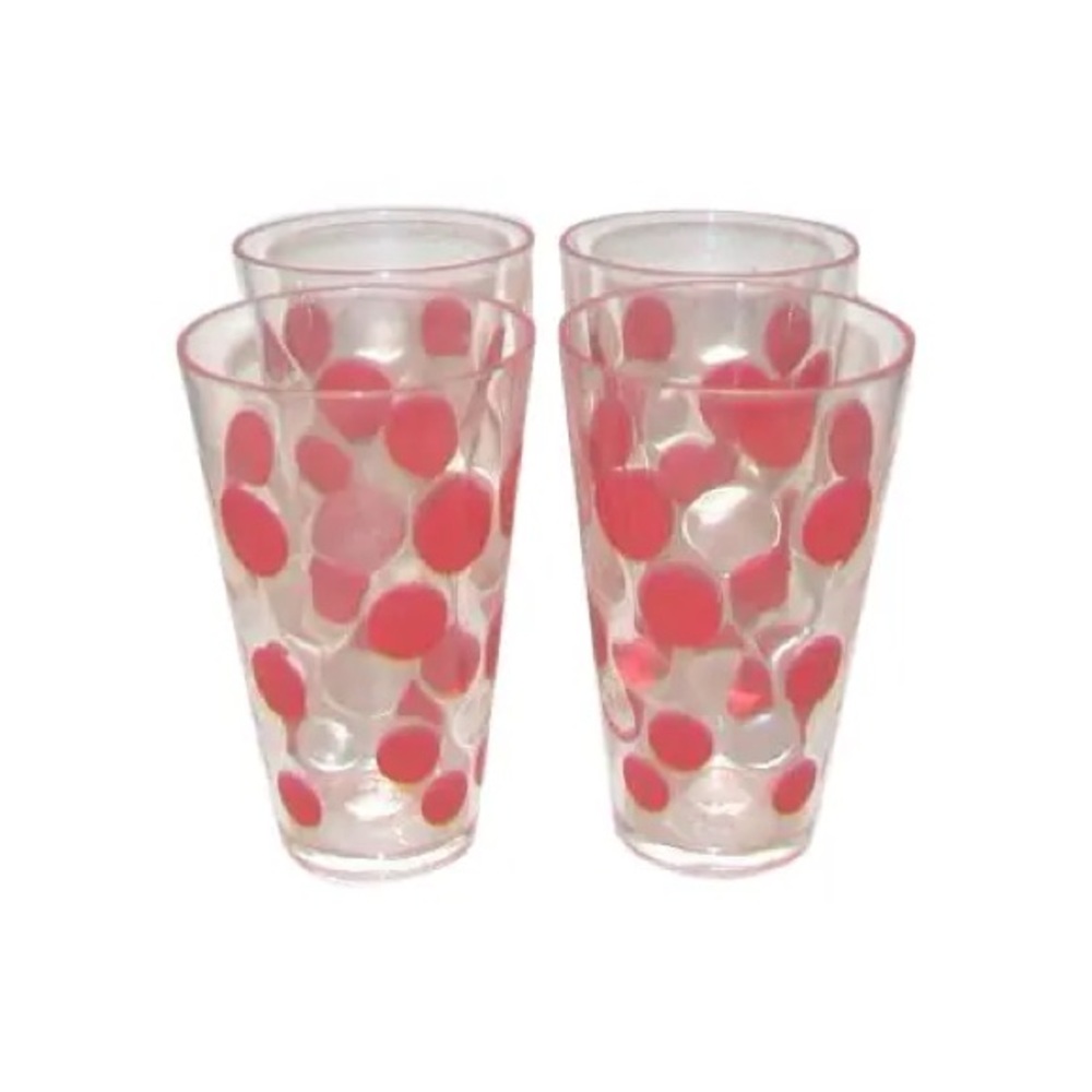 Set of 4 Vintage Acrylic Red Polka Dot Drinking Glasses Tumblers